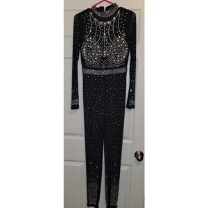 Black mesh rhinestone jumpsuit